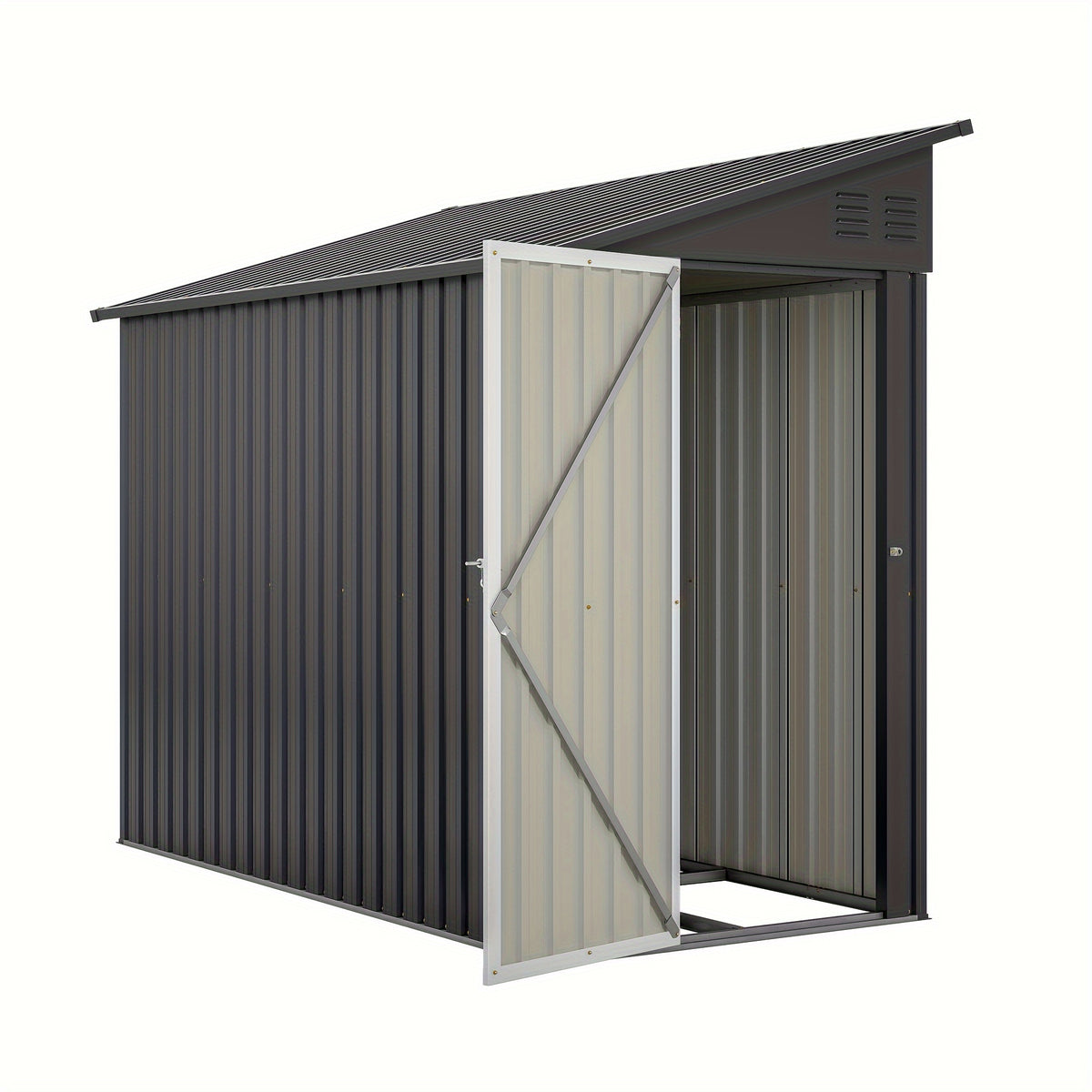 4' X 8' Metal Outdoor Storage Shed, Lean to Storage Shed, Garden Tool Storage House with Lockable Door And 2 Air Vents for Backyard, Patio, Lawn, Black