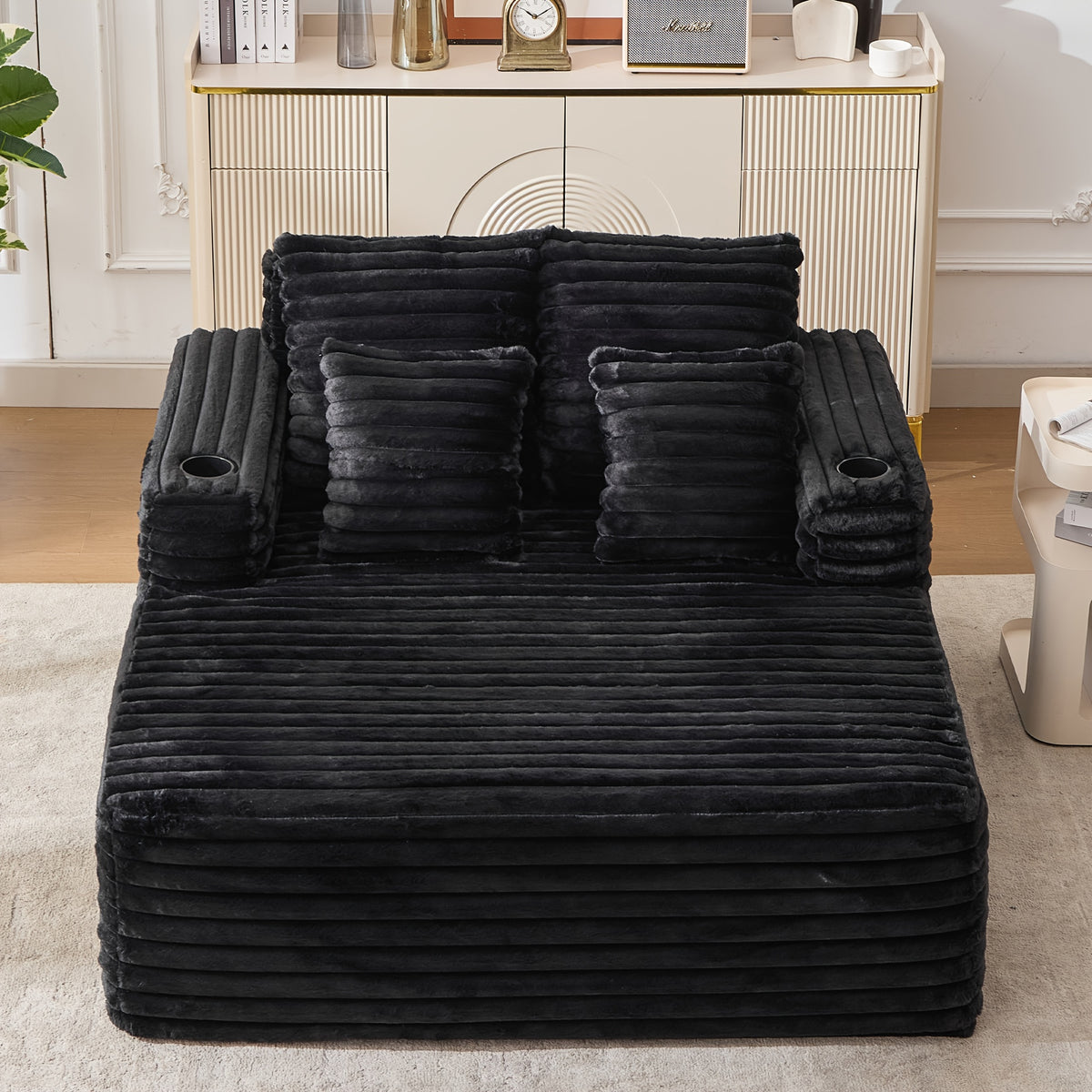 57" Oversized Frameless Floor Sofa, with Cup Holder, Plush Cushioned Lounger with Deep Seat for Living Room & Apartment