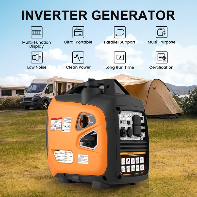 2500W Portable Generator with CO Protector, Four Stroke, Silent Technology, Suitable for Blizzard Hurricane Weather, Camping, Home RV Backup Power Dual 120V AC Sockets, USB and Type-Cports,reliable Power Support,Comes with a Screwdriver