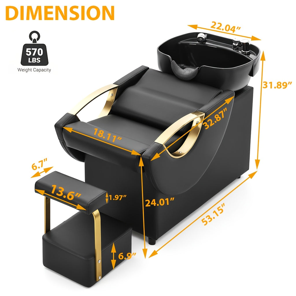 Salon Shampoo Bowl And Chair Combination Featuring a Detachable Footrest, Enhanced Backwash Barber Chair, ABS Plastic Sink Unit with a Separate Footrest for Beauty Spas, Robustly Built Salon Equipment for Barbershops