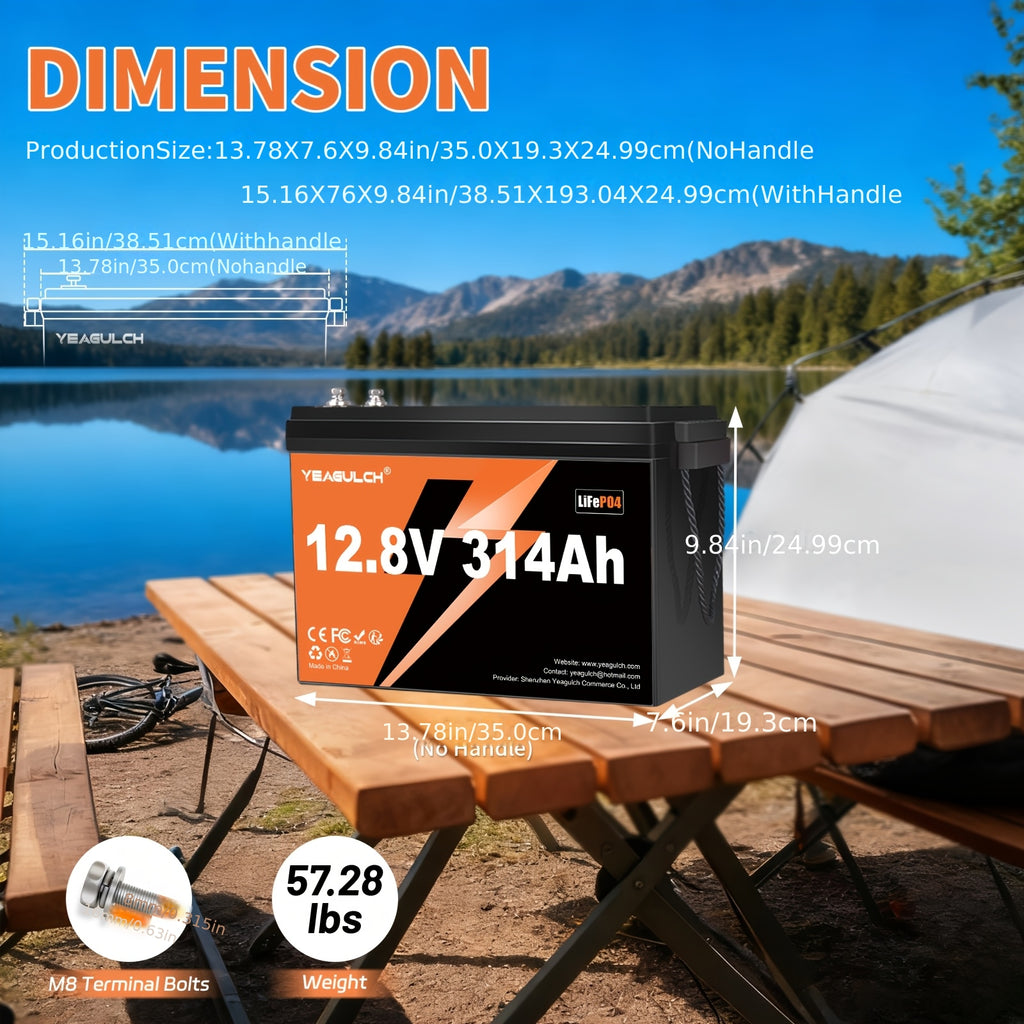 12V 314Ah/100Ah, 24V 100AH Basic Lifepo4 Lithium Battery with Built-In 200/100BMS Power, 15000+ Cycles, 4019.2Wh, Suitable for Solar Systems, Rvs, And Home Storage