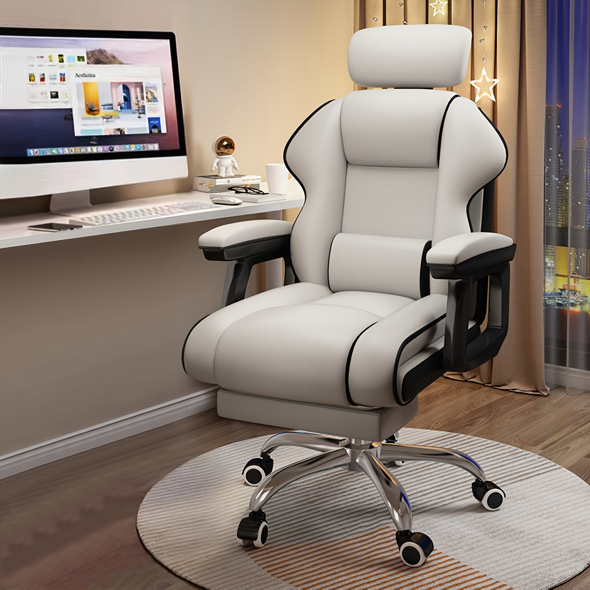 Ergonomic Adjustable Height Chairs with Cushions Armrest for Long Time Seating-High Office Chair with Footrest