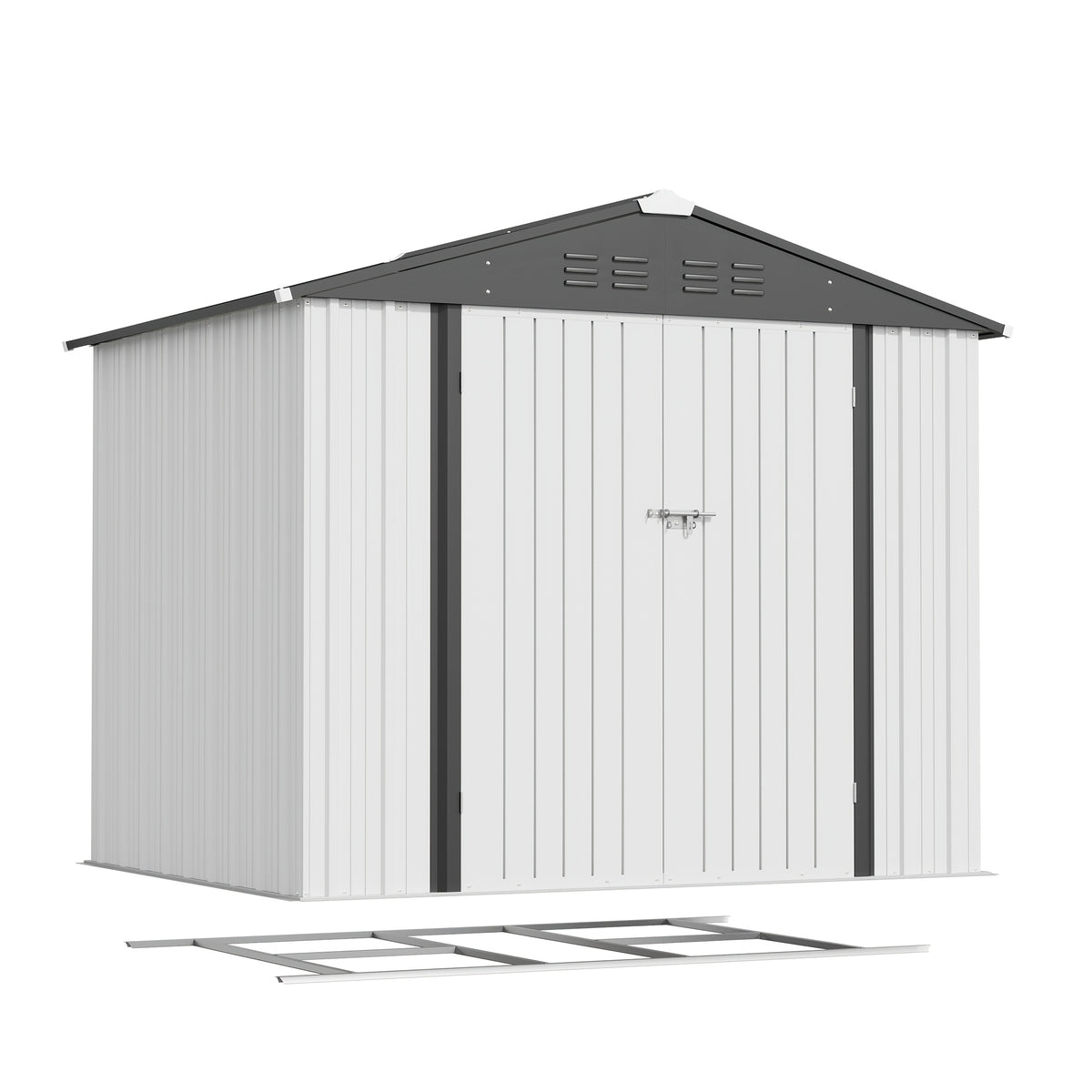 GUNJI 8 X 6 Ft Shed Metal Outdoor Waterproof Storage Shed Steel Utility Garden Tool Shed with Door And Lock Outdoor Storage for Garden Patio Lawn Poolside, Free Shipping
