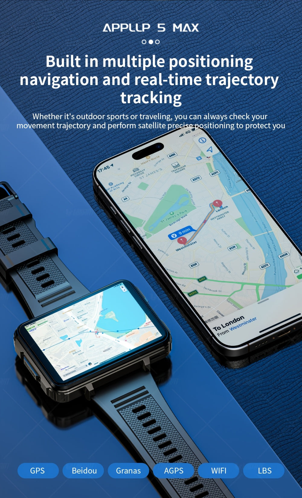 LOKMAT APPLL 5 MAX Smart Watch, 2.4" TFT Screen MTK6762 Chipset Dual Camera Smart Watch Phone Replace Strap with Flashlight