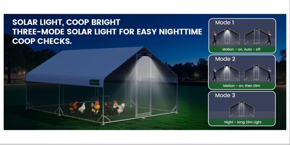 Large Walk-in Metal Chicken Coop with Chicken Run & Hardware Cloth, Solar Light, UV-Resistant Cover, Outdoor Poultry Cage for Farm Use