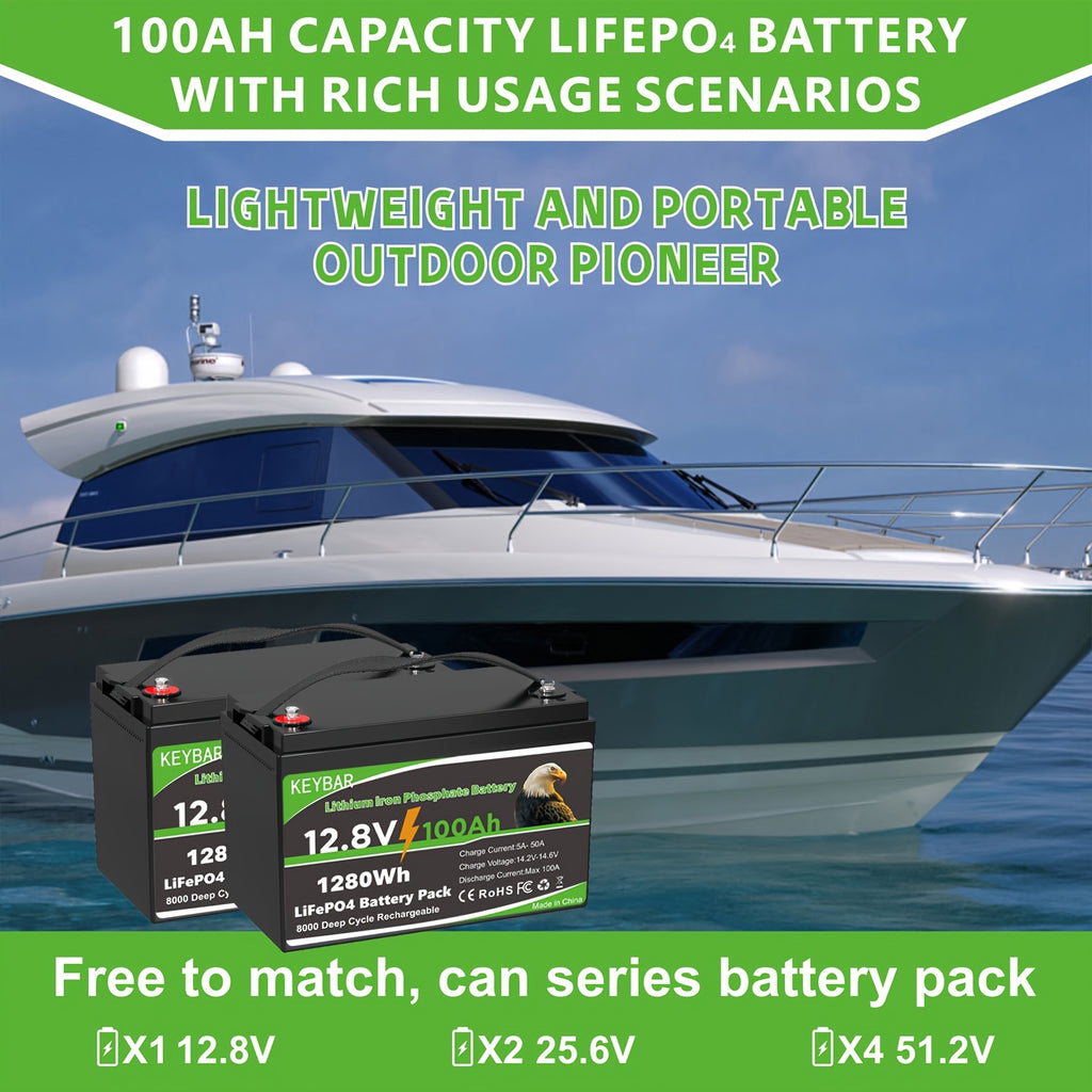 12V Lithium Battery 100AH with BMS And 8000 Deep Cycles 12V 100AH Lifepo4 Battery Grade A Cells for Marine Trolling Motor RV Camping Solar Golf Cart Off-Grid