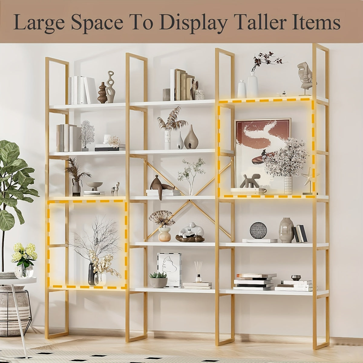 5-Tier Triple Wide Geometric Bookshelf, Industrial Etagere with Sturdy Metal Frame, 71" Tall Freestanding Display Shelving Unit, Modern Design for Home& Office