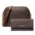Michael Kors Jet Set Travel Medium Dome Crossbody & Trifold Wallet Set Brown Signature