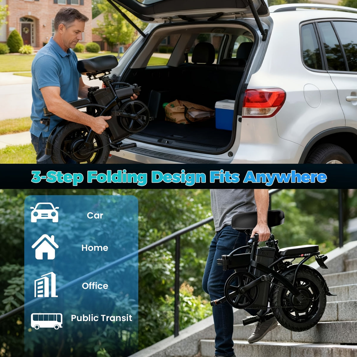14-inch Electric Bike For Adults With 500W Power Motor, 20/25MPH Speed, 48V 7.8Ah/10Ah Removable Battery, Dual Disc Brakes Electric Bicycle, 3 Riding Modes And, Portable And Compact E-bike That'S Perfect For Urban Commuting