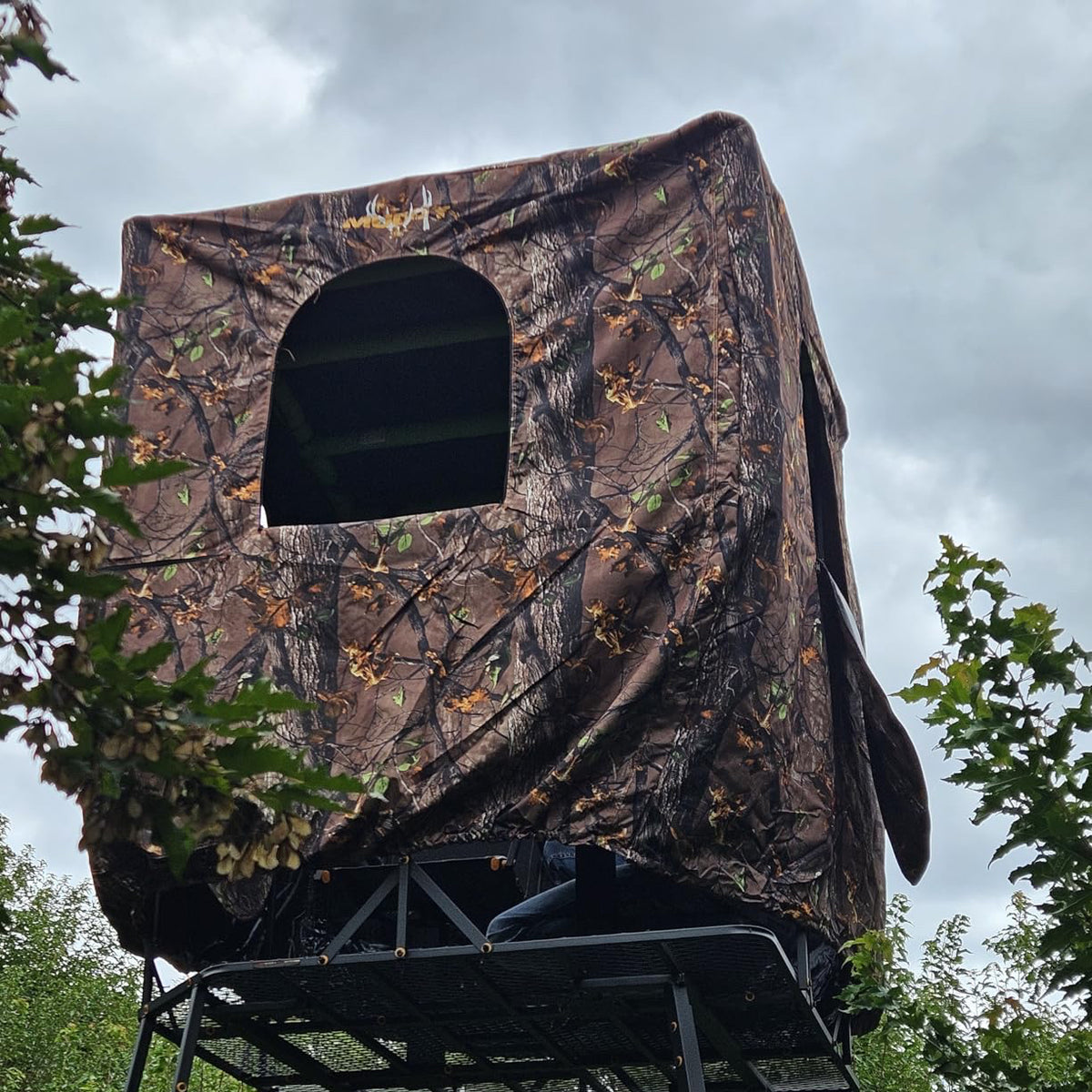 Muddy Steel 7 Foot Tall Quad Pod Hunting Blind Cover w/ 4 Zippered Windows, Camouflage (Stand Not Included)