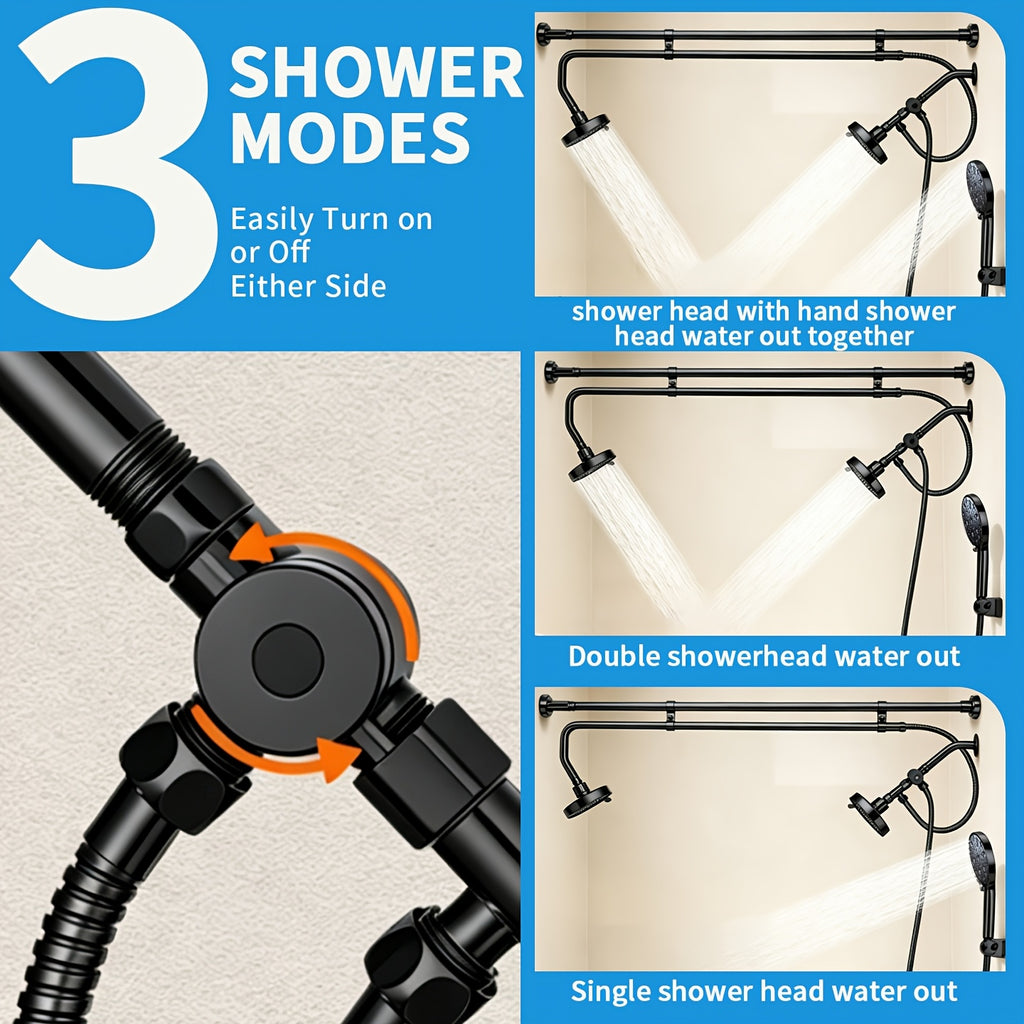 [Tandem Shower System] Dual Shower Heads for Couples - Tandem Shower System with Handheld Head, Triple Shower Head for Two People, High Pressure Adjustable Double and Handheld Shower Heads
