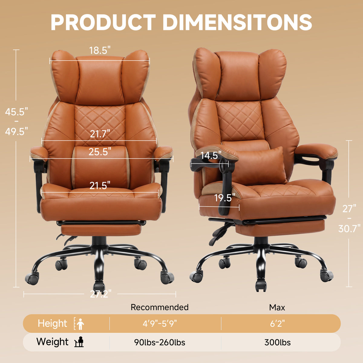 Ergonomic High Back Office Chair with Linkage Widened Armrest, Big&Tall Executive Office Chair, Gaming Chair, Thick Pocket Spring Wide Seated Cushion, Desk Chair with Retractable Footrest for Adults, Faux Leather/Corduroy/Fabric, OC-305