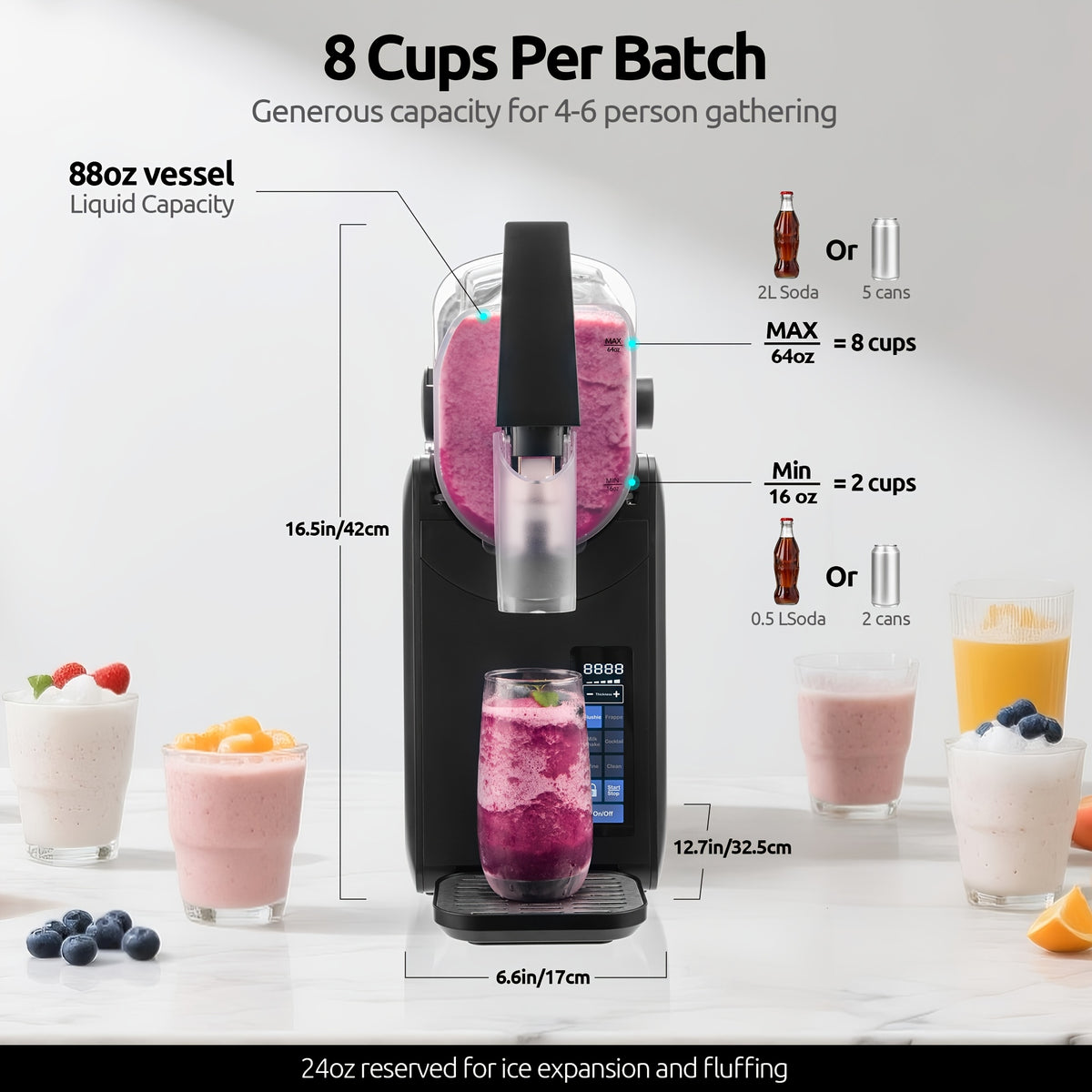 88oz Heavy-Duty Commercial/ Slushie Machine with 12-Hour Continuous Cooling & Self-Cleaning - 5-in-1 Margarita/Milkshake/Wine/Cocktail Maker, ABS Frozen Drink Dispenser for Parties, Weddings, Bars (No Compatible with)