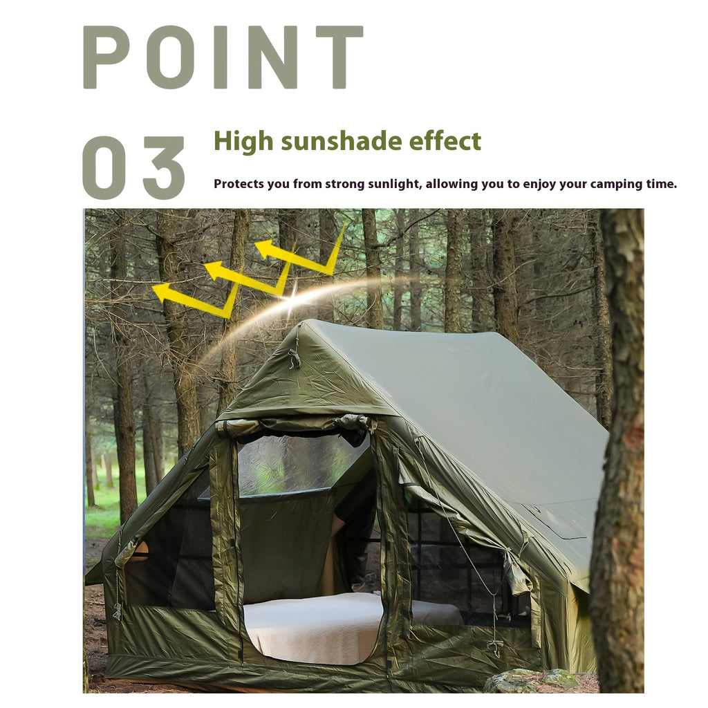 PAKICETUS Premium Inflatable Camping Tent For 4-6 Person, Summer Glamping With Quick Air-Flow & Breathable Mesh, 4 Season All-Weather Shelter, Luxury Large Air Tent With Manual Pump, Easy Setup Heavy-Duty Windproof Family Outdoor House