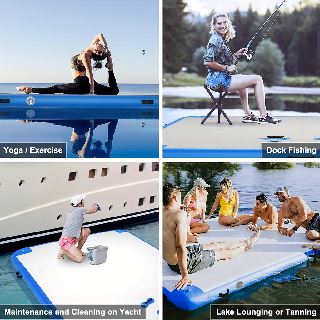 6ft/8ft/10ft/12ft Floating Dock Water Platform, Multi-People Inflatable Floating Mat, Dock Platform for Lake/Boats/Island/Swimming Pool