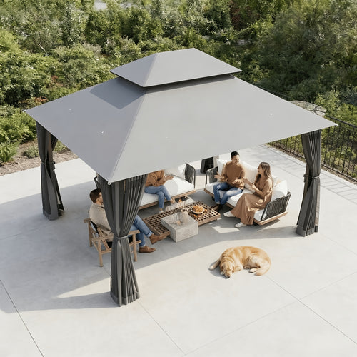 12 x 10 ft Outdoor Patio Gazebo with Zippered Mosquito Netting for Backyard and Patio Gatherings