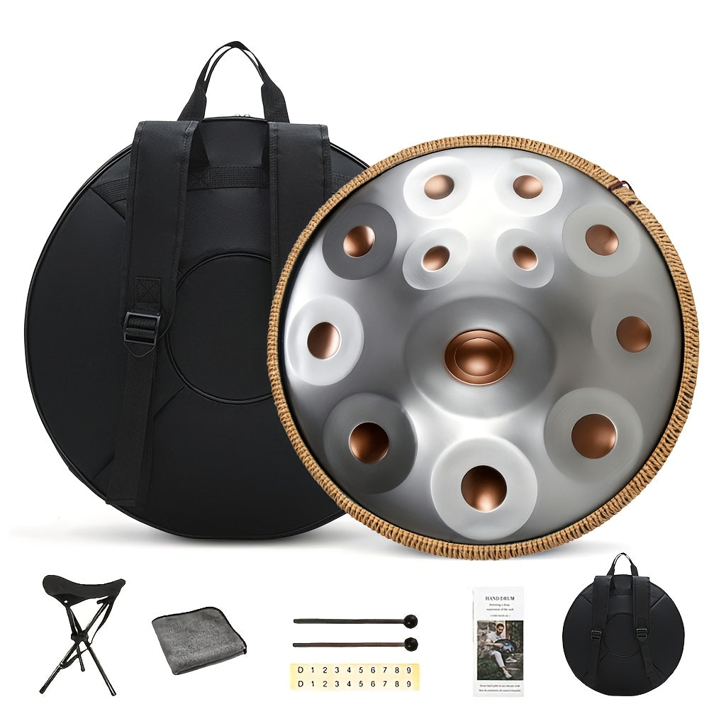 12 Notes Handpan Drum, 22Inch D Minor Kurd 432Hz Steel Tongue Hand Pan Drum for Adults Yoga Meditation, Hand Tuning Sound Healing Instrument Gift for Beginners with Soft Bag, Hand Mallets, Stand, Cloth, Sound Stickers