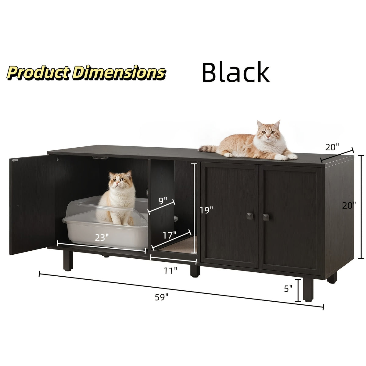 Cat Litter Box Enclosure for 2 Cats, Hidden Furniture with Scratch Pad and Double-Room Indoor Cat House