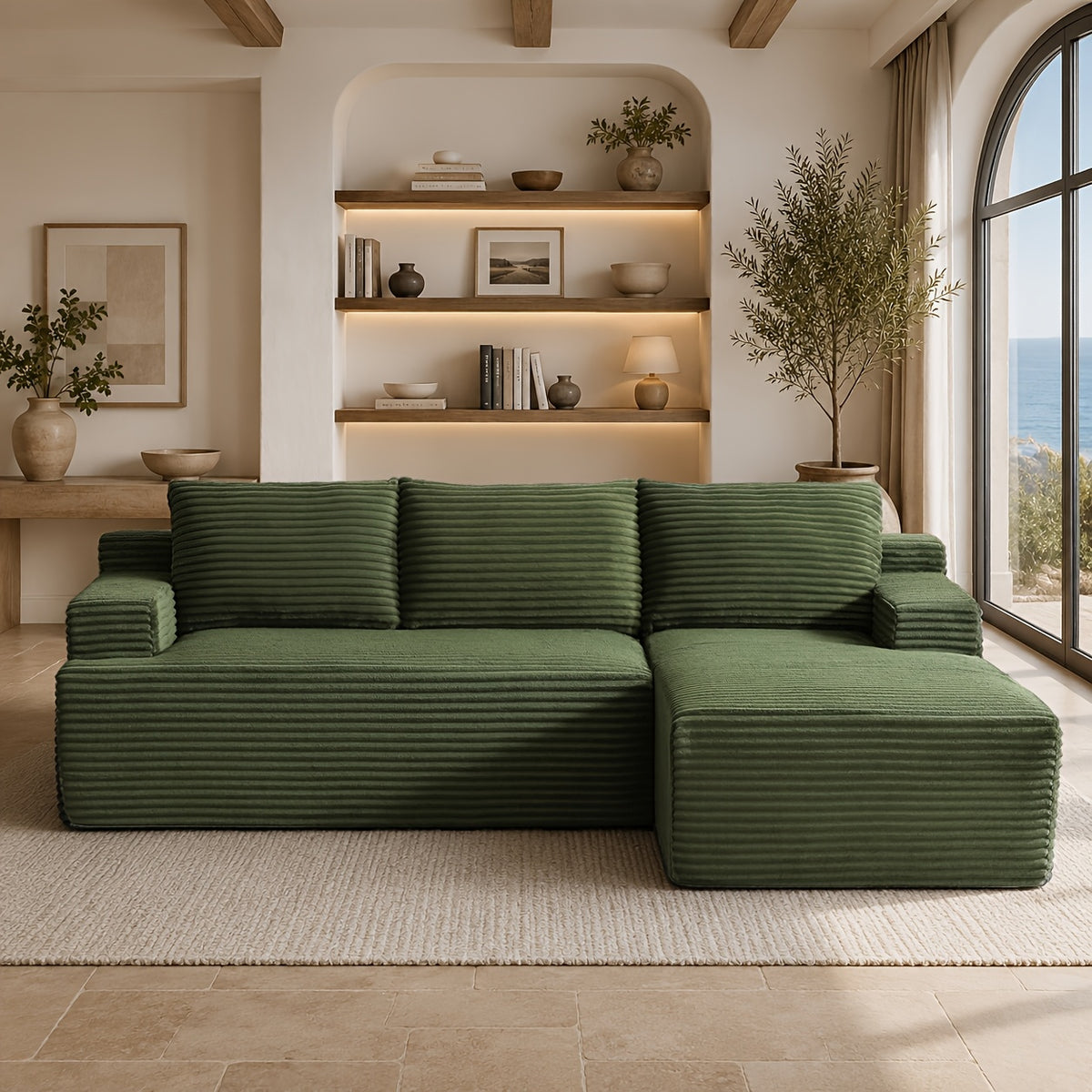 L-Shaped Cloud Sofa, 3-Seater Corduroy Sectional Couch with Oversized Chaise, Deep Seat Modular Sofa, No Assembly Required, Modern Couch for Living Room & Bedroom
