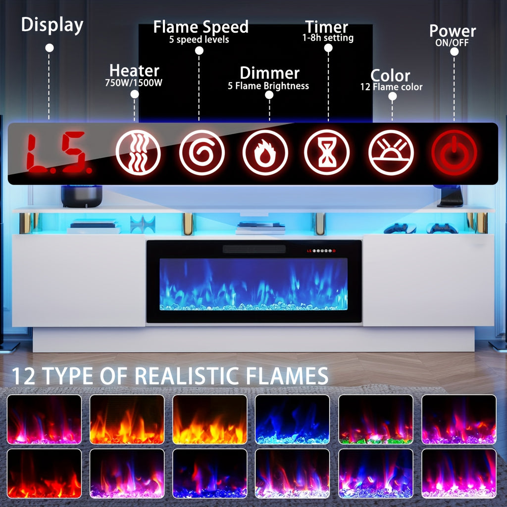 80" Fireplace TV Stand with 36" Fireplace, 2-Tier 80" LED Entertainment Center with Fireplace for Tvs Up to 90", Modern Wood TV Media with Storage Cabinets for Living Room
