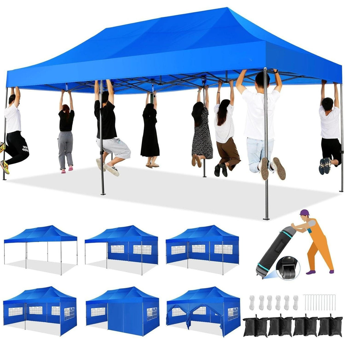 10x20 Pop Up Canopy Tent, Heavy Duty Canopy with 6 sidewalls, Easy Up Commercial Outdoor Canopy, Wedding Party Tents for Parties, All Season Wind & Waterproof Gazebo with Roller Bag, Pop Up Canopy for Wedding, Commercial Areas, Playgrounds, etc