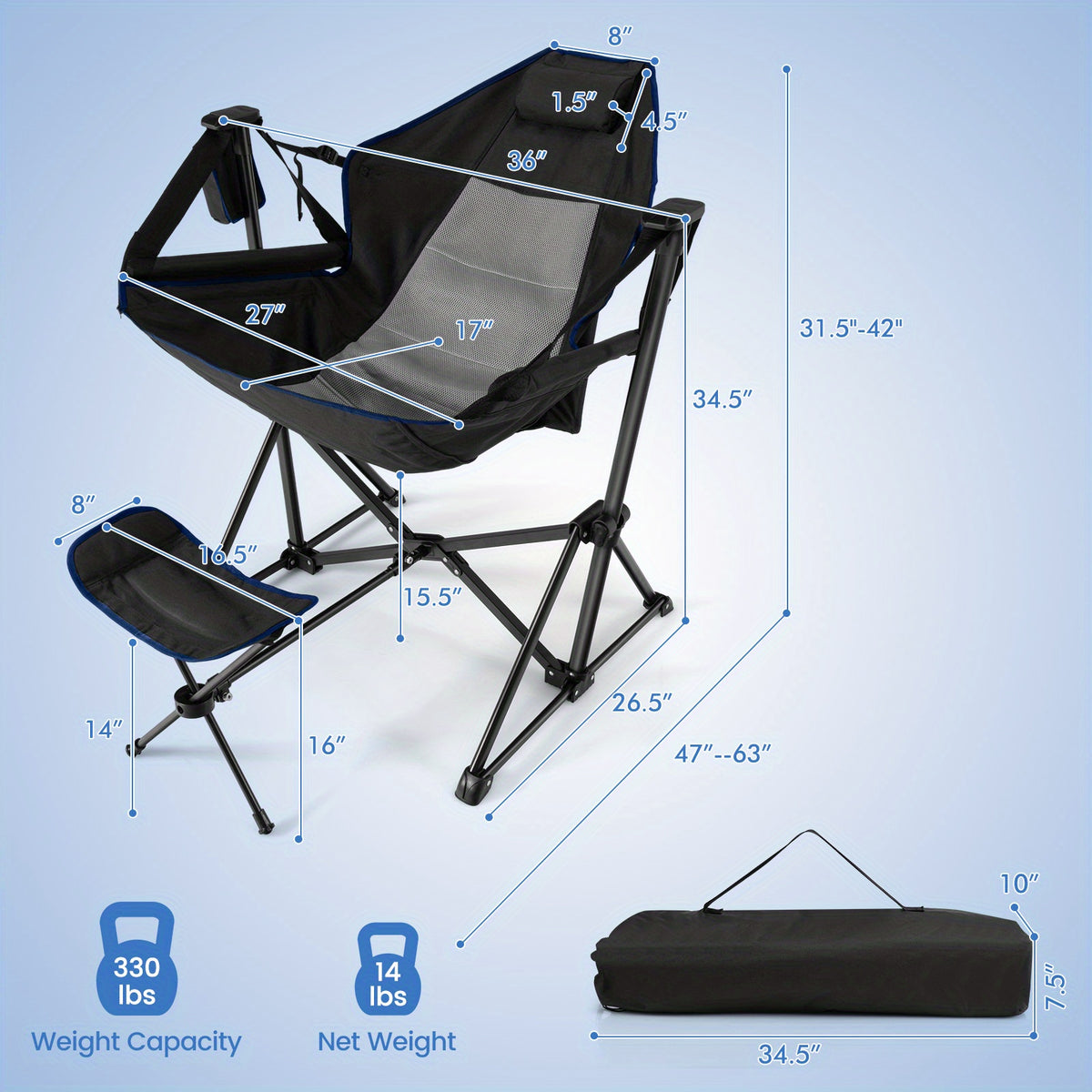 MULTIGOT 1/2pcs Hammock Camping Chair with Retractable Footrest & Carrying Bag for Camping