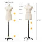 Bonnlo Female Sewing Mannequin, Size 6 Professional Dress Form for Display and Tailor Design, Height Adjustable Torso with Stable Metal Base