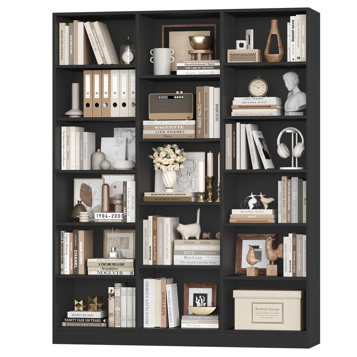 FULTRU Triple Wide Bookshelf, 6 Tier Large Bookshelf, Bookcase with 17 Open Display Shelves, 74'' Tall Bookcases And Bookshelves for Living Room, Home Office, Library