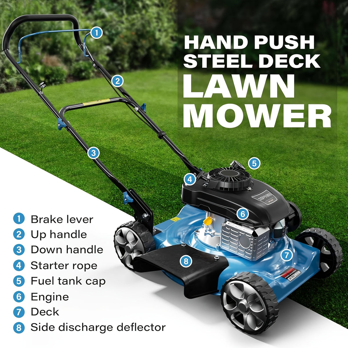 21-Inch Cutting Deck, 144cc 4-Stroke Engine, 2-in-1 Function (Side Discharge/Mulching), Lightweight for Small Yards Under 1/4 Acre (Hand Push)