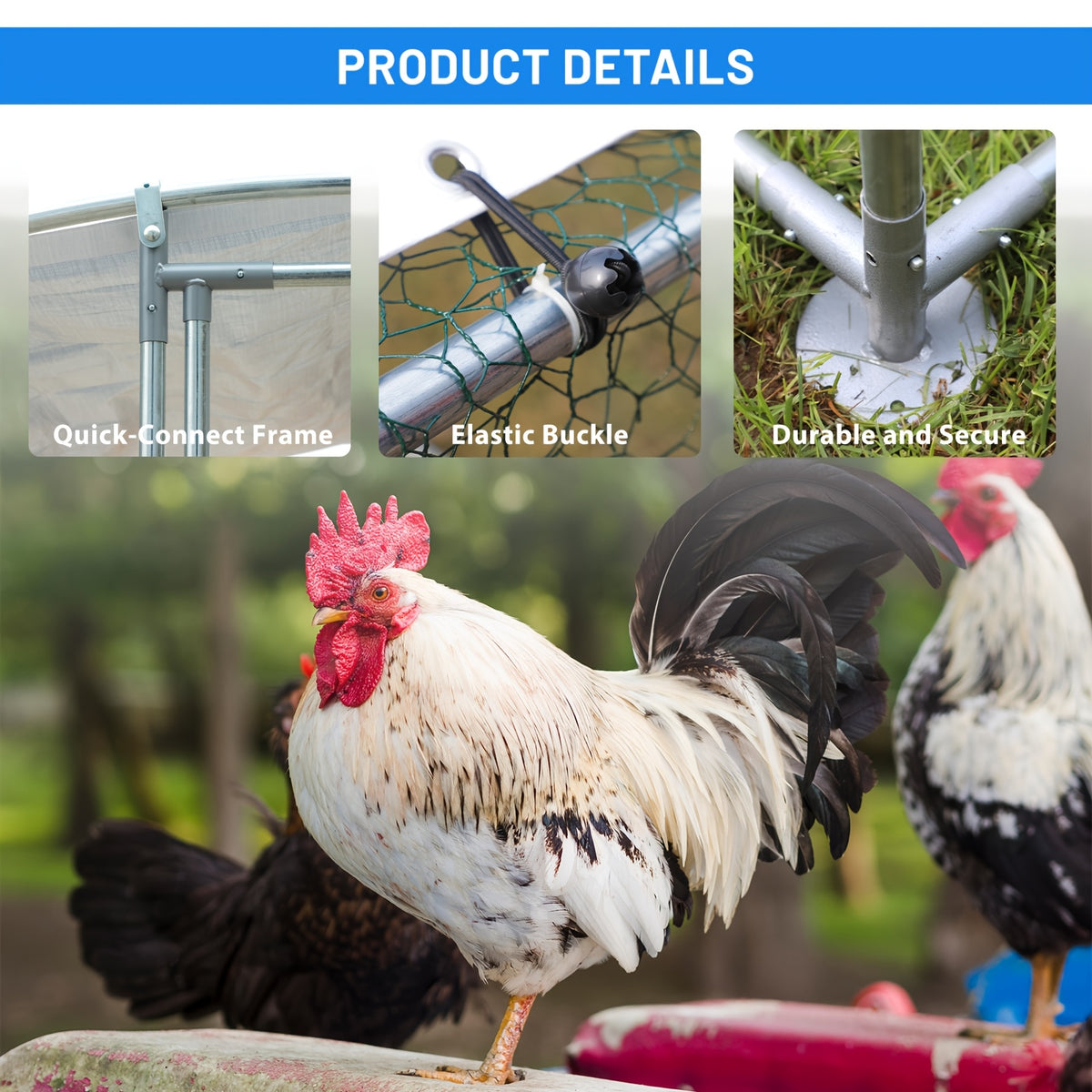 Large Spire Metal Chicken Coop, Waterproof And UV Resistant, Suitable For Outdoor Patio Farms To Raise Poultry Chickens, Ducks And Rabbits, Without Battery