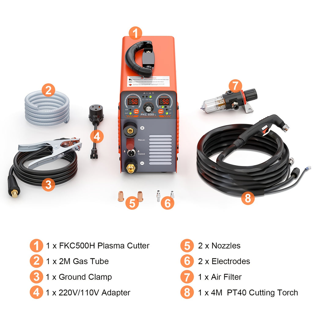 FEIFANKE 50A Plasma Cutter, 110V/220V, Non-Touch Pilot Arc, Non-High Frequency Blow-Back Start, 20mm Max Cut, Air Sensor, Digital Display, PT/2T/4T, Overheat Protection for Automotive Repair, Metal Fabrication, DIY