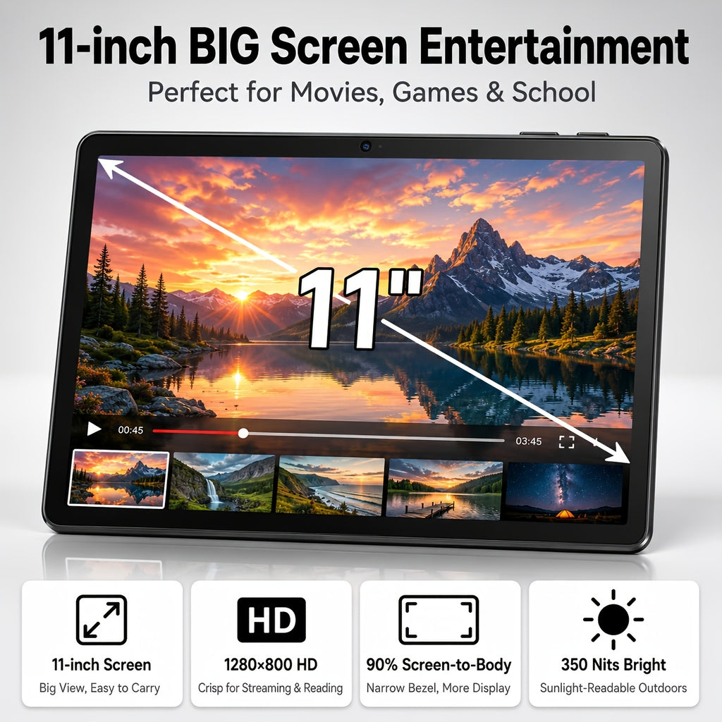 Android 16 New 2026 Tablet, 11-inch HD Large Screen+1280x800 IPS Display, Octa-Core High-Performance CPU, 24(6+18)GB RAM +128GB ROM(2TB Expand), 13MP+5MP Camaras/Face ID, 8000mAh Long Battery Life, Support Widevine L1, Gemini AI, And 90Hz High