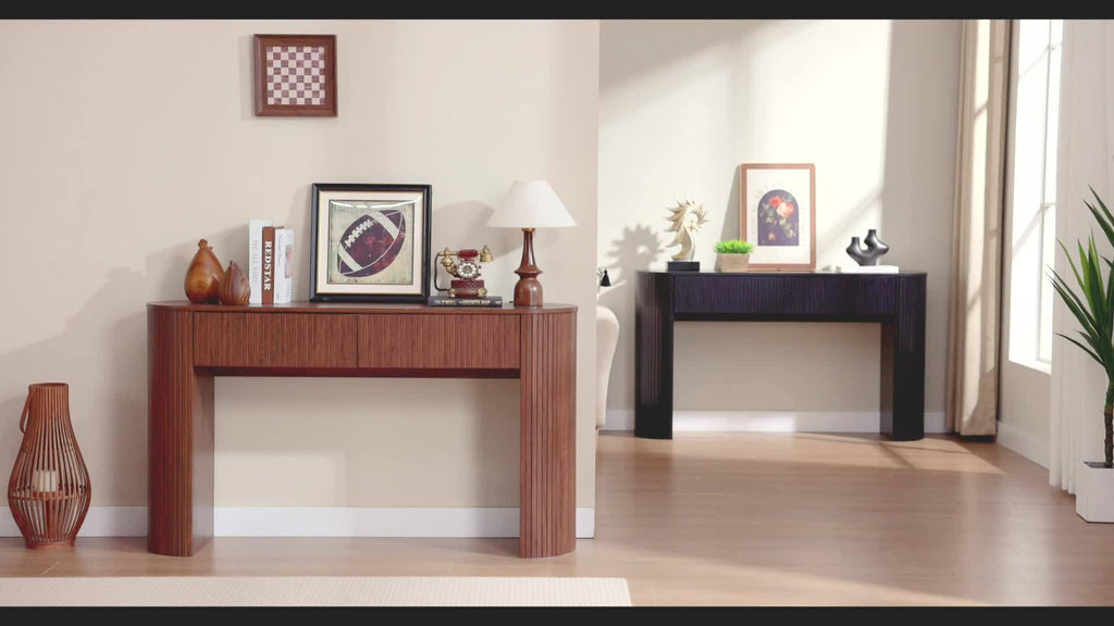 Console Table for Entryway or Behind the Sofa with Two Storage Drawers and a Clean Fluted Front Design