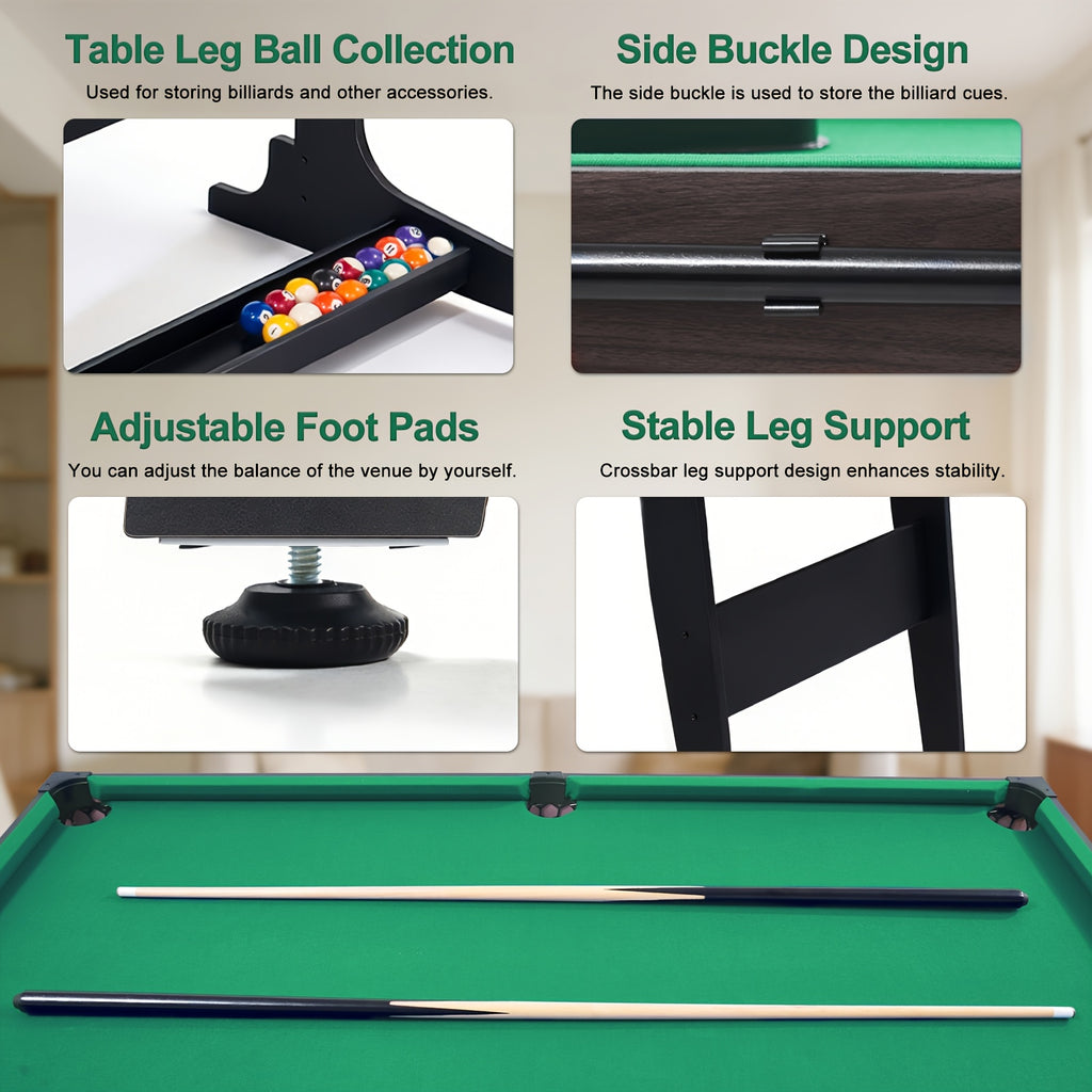 Standing Billiard Table, Foldable Pool Table, with Integrated Ball Box, Side Buckle for Cue Rack, Perfect for Gatherings, Parties, Game Rooms, Clubs And Offices