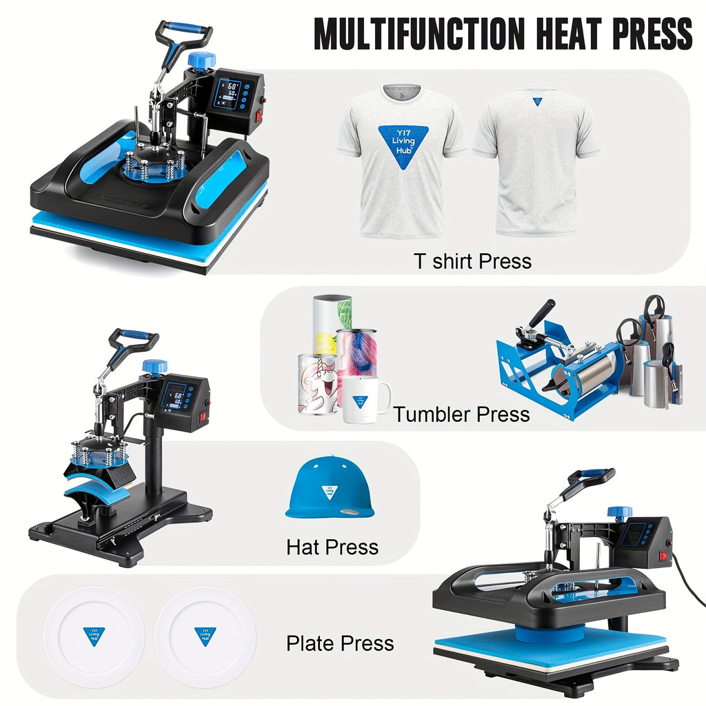 Hot Press Machine, 8-In-1 Hot Press Machine, 15 X 15 Inch Sublimation T-Shirt Press, 360-Degree Swing Hot Transfer Machine Multifunctional Combination for T-Shirts, Cups, And Hats