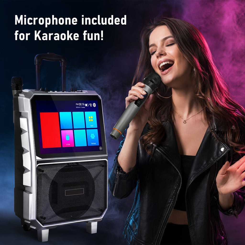 [Portable Party Speaker] Black/Silvery 3000W Karaoke Machine, 8'' Woofer Large Wireless Karaoke Speaker, Portable Party Speaker With Wireless Mics & Bass/Treble/Echo Adjustment, TWS/USB/TF/SD/FM/DJ, 5400Mah Large Capacity Battery