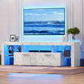66 Inch White Black Marble TV Stand For 75 Inch TV, LED Gaming Entertainment Center, Glossy TV Console Table With Storage Drawers And Glass Shelves Xbox PS5 Game Console Cabinet For Living Room