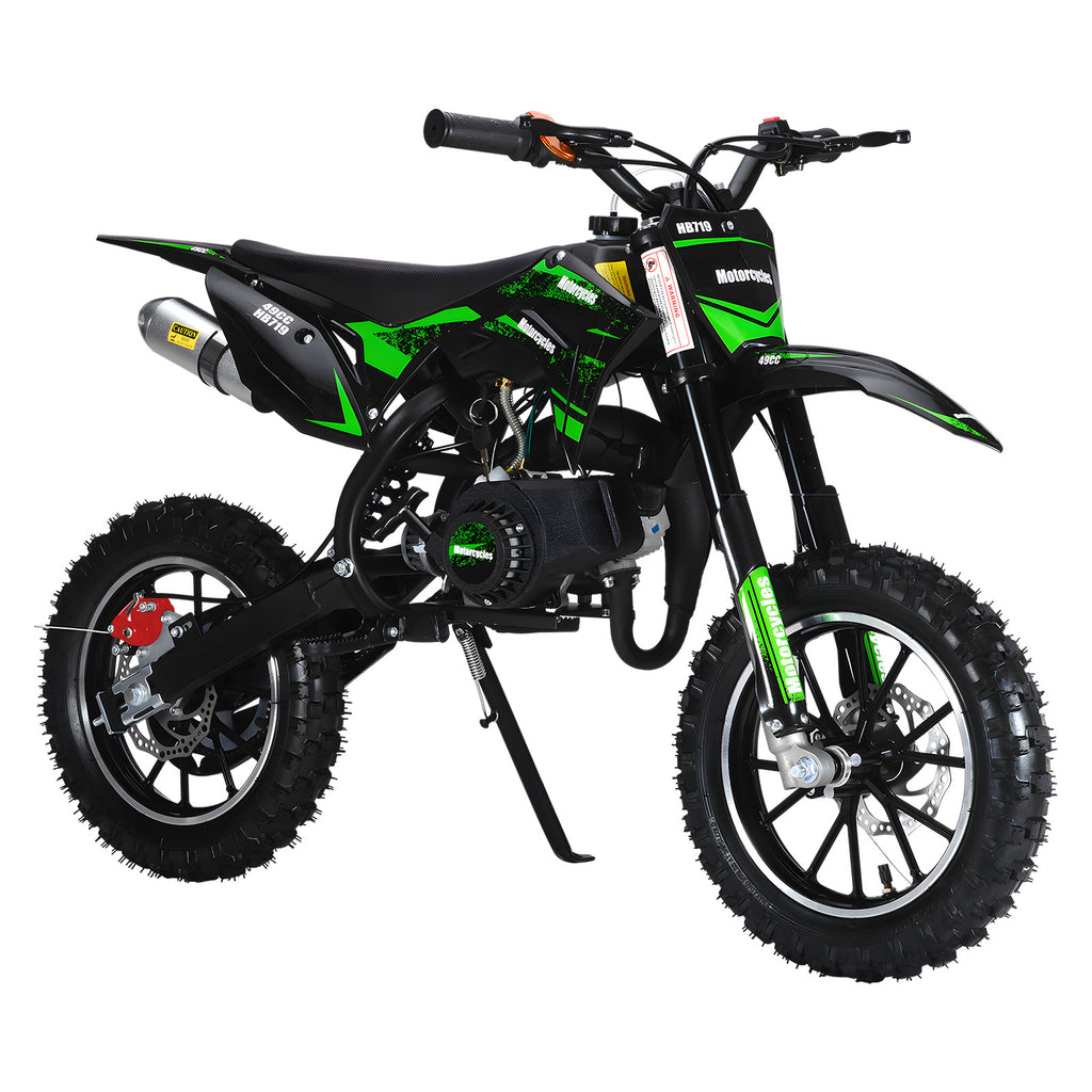 49cc 2-stroke Gas Powered Mini Motorcycle | Pocket Dirt Bike with External Rotary Tires, Front Disc Brakes, Up to 20 mph, Max Load 330 lbs, Metal Construction, Without Battery