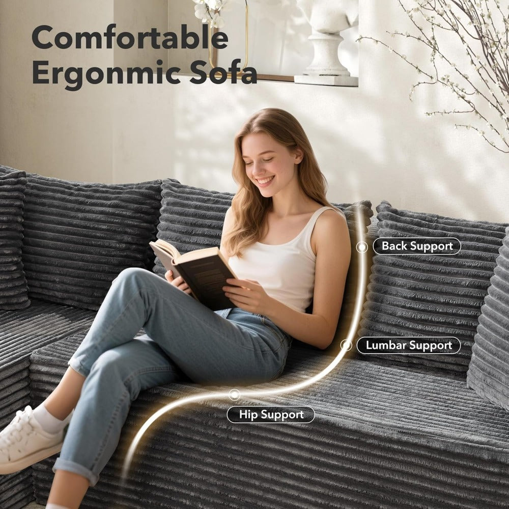 Modular Combination Sofa, Comfortable and Fluffy, L-shaped, Dark Black Color, Suitable for the Living Room, Deep Seat Design, Memory Foam, Boneless Velvet Fabric