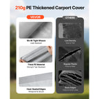 VEVOR Carport Replacement Canopy, 10 x 20 ft / 12 x 20 ft / 13 x 20 ft / 20 x 20 ft Potable Garage Tent Top Tarp with Sidewalls, UV-Resistant & Waterproof, Heavy Duty Car Shelter Tarp with Ball Buggees, Beige / Grey, Frame Not Included