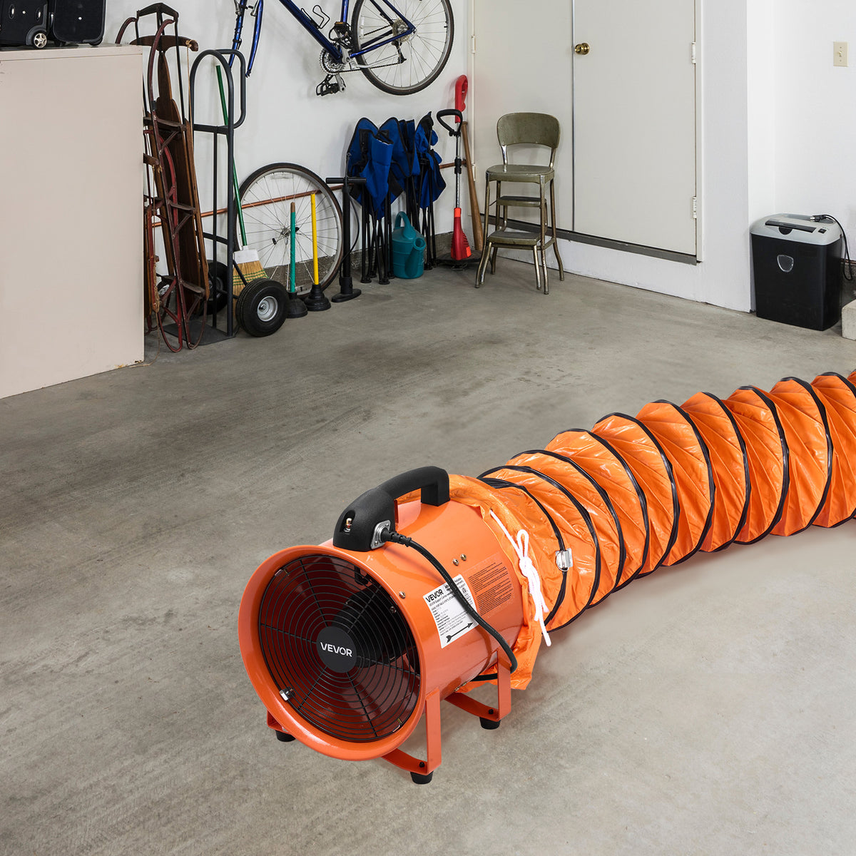 VEVOR 10 inch Portable Ventilator, 2 Speed Industrial Utility Blower Fan with 33ft Flexible Duct Hose, Exhaust Axial Fan for Basements, Workshops, Warehouses, and Confined Spaces, Orange
