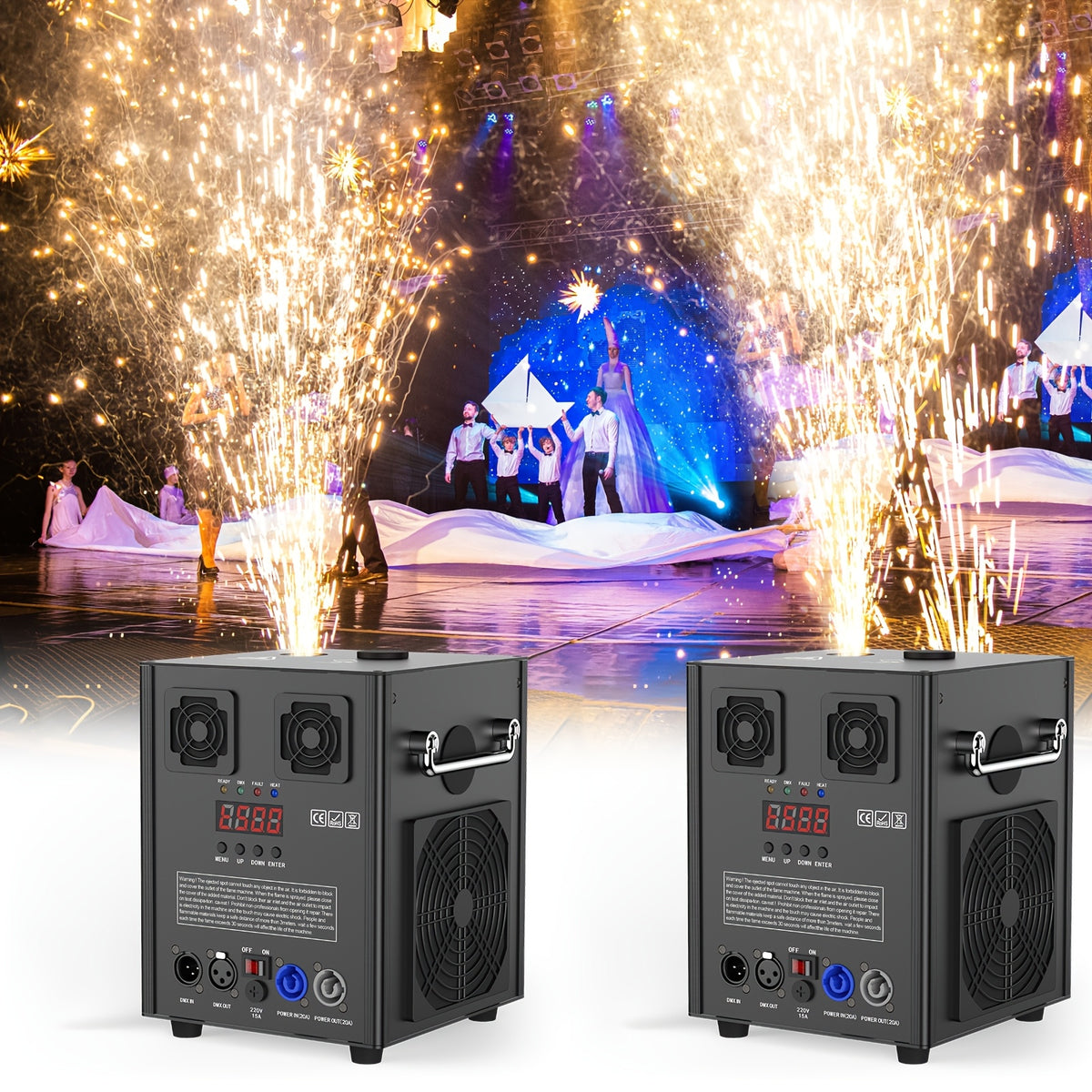 Cold Spark Machine with Four-Level Upward Spray — 700W DMX512 Control for Weddings and DJ Parties
