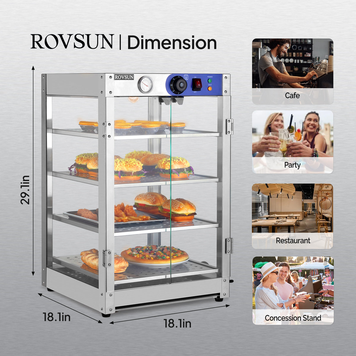 5-Tier Food Warmer Pizza Warmer Countertop, Food Warmer Display Pretzel Warmer with LED Lighting Removable Shelves Glass Door, Pastry Display Case for Buffet Restaurant Cafe, 110V 800W