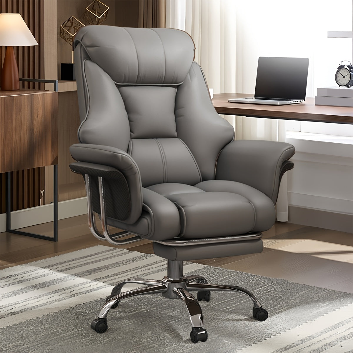 Ergonomic Office Chair Designed for Computers, Featuring a High Back, Leather Upholstery, Padded Flip-Up Armrests, And an Upgraded Swivel Base for Home Use