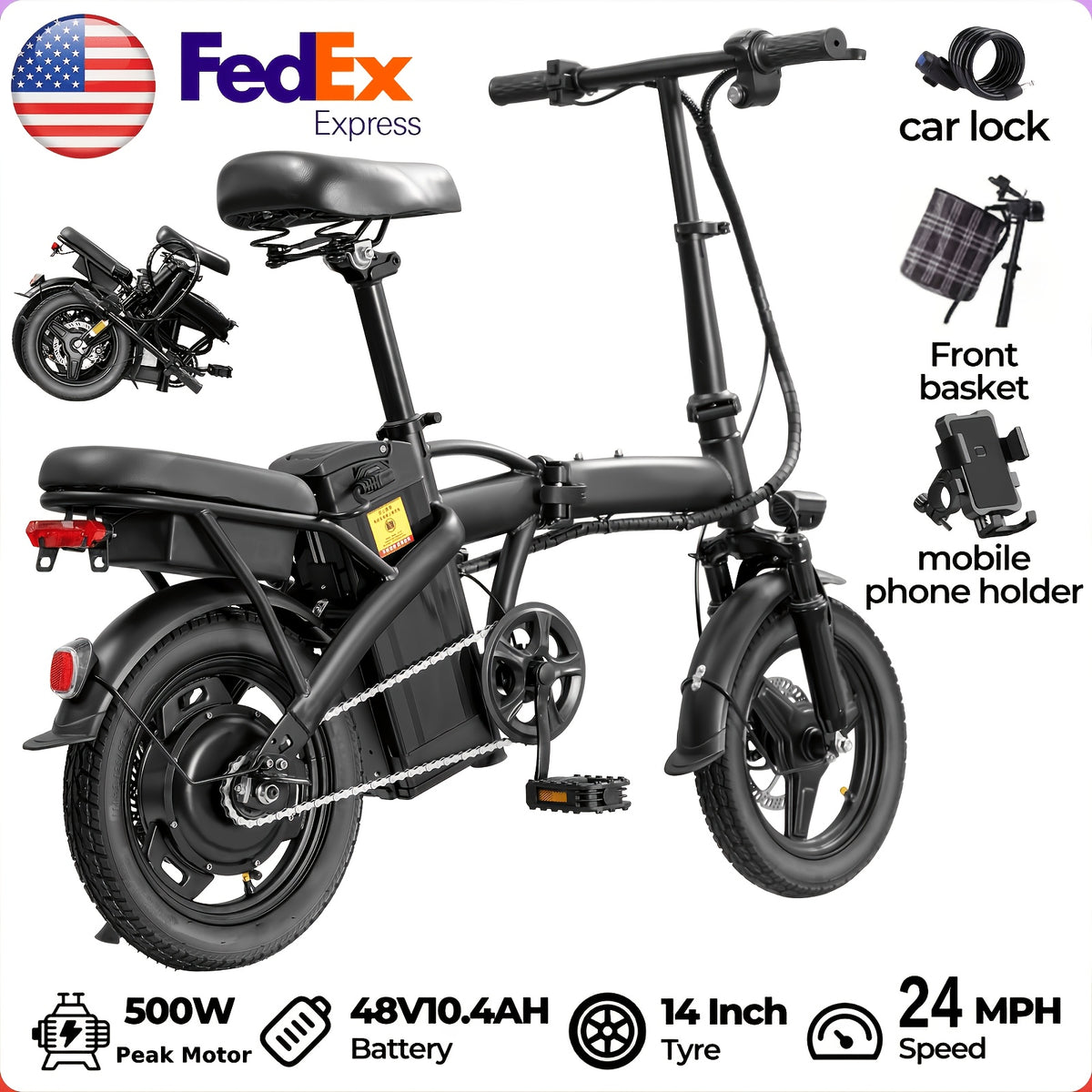 14-Inch Folding Electric Bike for Adults and Teens with 500W Peak Motor for Portable Urban Commuting