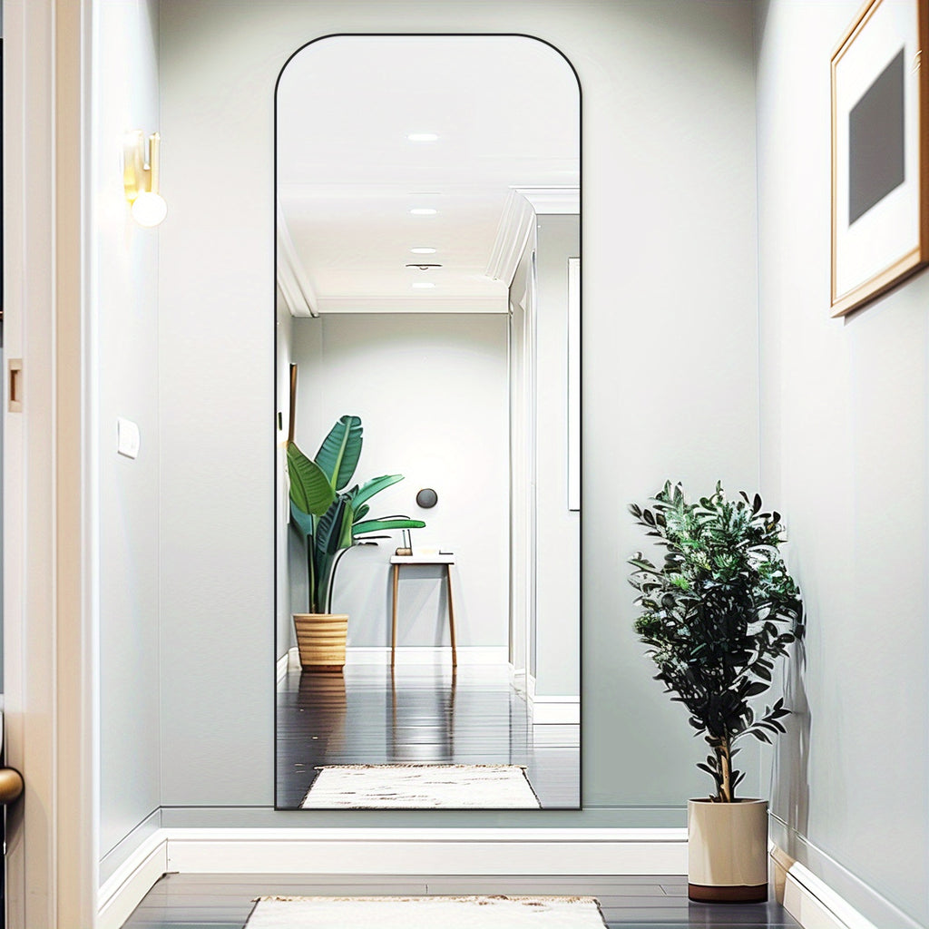 30 X 71 Inch Full Length Mirror, Golden Wall Full Body Mirror Full Length with Stand, Rounded Top Floor Mirror with Aluminum Alloy Frame for Bedroom Living Room