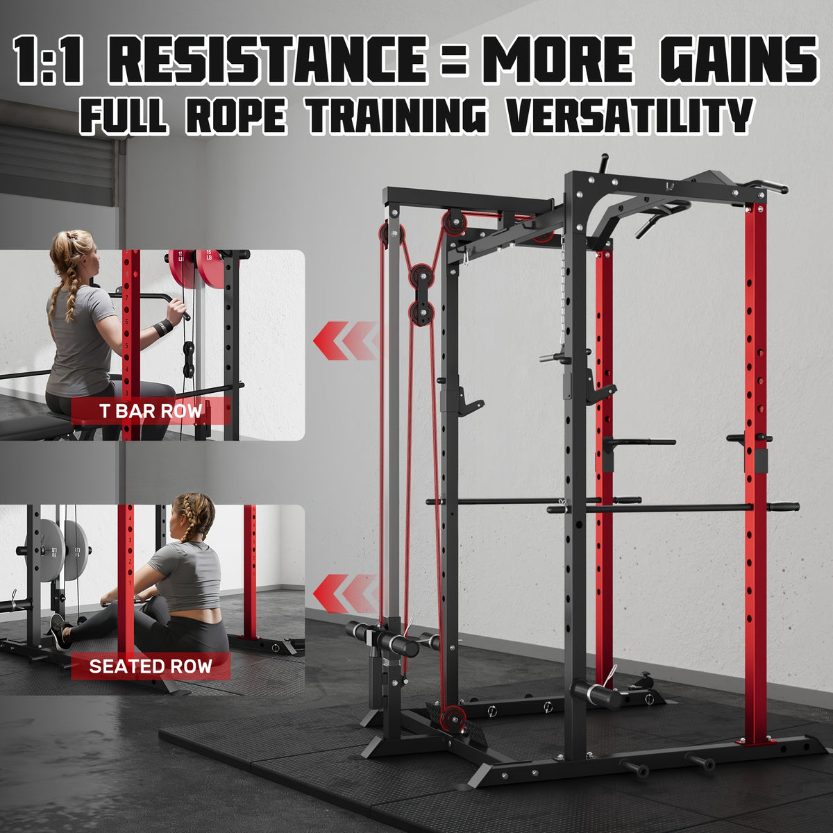 Mitonos C1-V4 Power Cage, 2000LBS Squat Rack with LAT Pulldown, Multi-Function Weight Cage Strength Training Machine, Workout Cage with More Attachments for Home Gym Garage