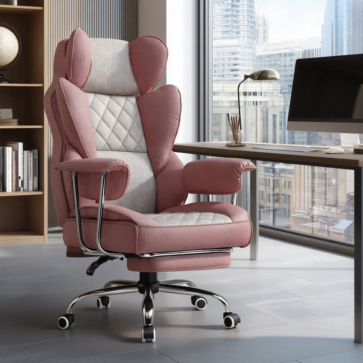 Executive Office Chair for Heavy People, Gaming Chair, Ergonomic Wide Desk Computer Chair with Pocket Spring Lumbar Support, Footrest, Outward Fixed Soft Armrests, High Back PU Leather, Height Adjustable, Big and Tall