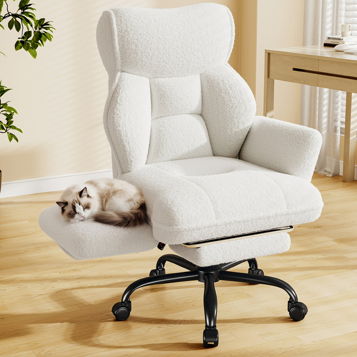 Big Tall Office Chair, Flip Armrests For Pets & Cross Legged Sitting, Adjustable Back & Footrest, Comfortable Fabric Executive Ergonomic Chair For Office, Study, Meeting Room, Pink, White, Black, Grey