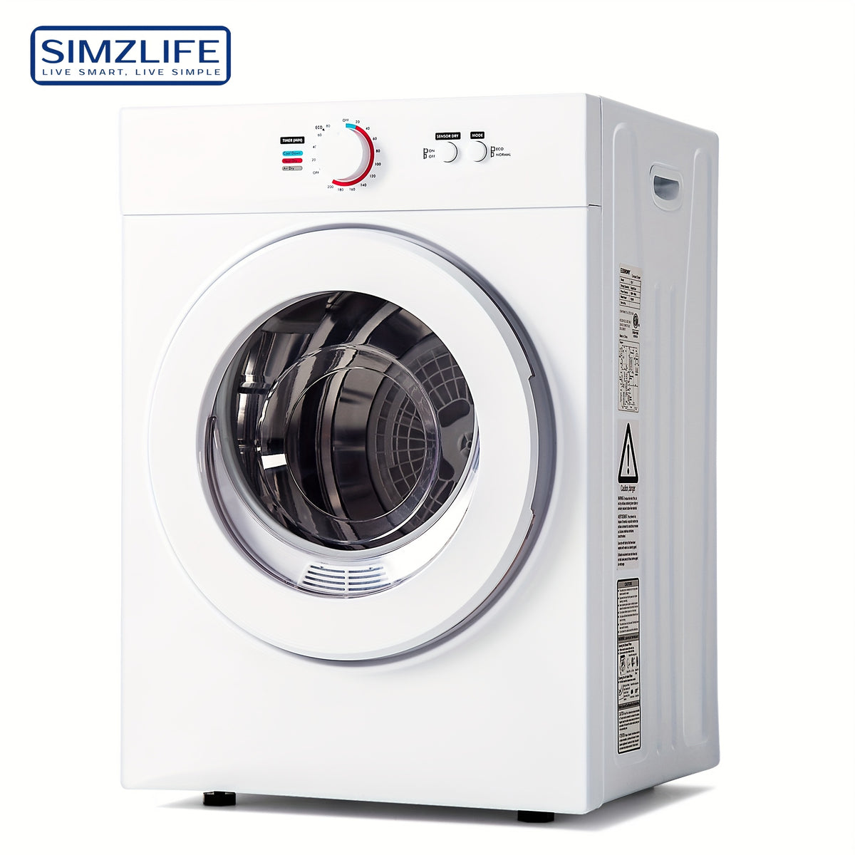 110V-1400W Portable Compact Laundry Dryer, 1.5/1.8/2.75 Cu.ft Capacity, Front Load Stainless Steel Tub, with Exhaust Duct, Four-Function Control, Ideal for Apartment, RVs, Dorms, White